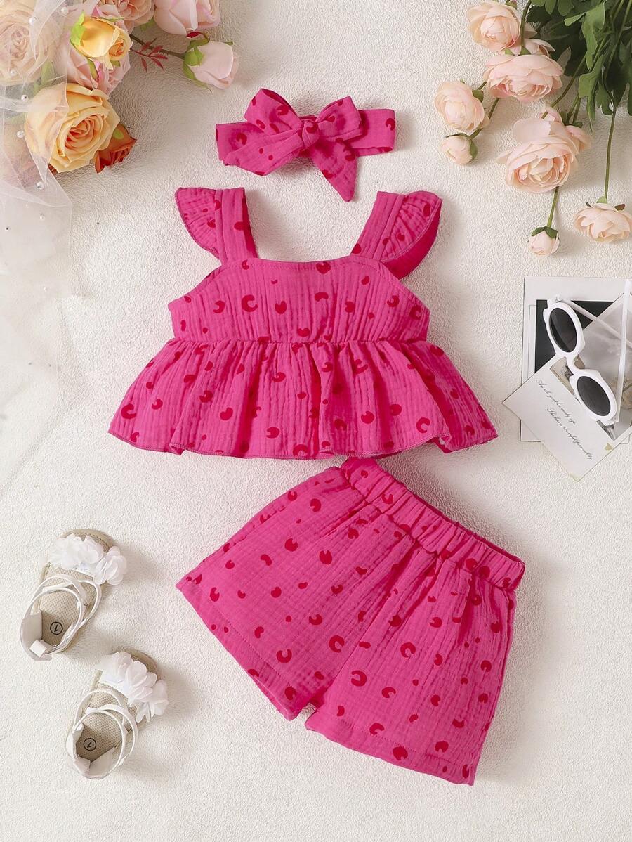 Conjunto De Blusón Con Tirantes Con Volantes Y Pantalones Cortos Con Estampado Para Niña Pequeña - Multicolor - Ver 1