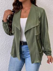 SHEIN LUNE 女式大碼純色尖領外套 - 軍綠色 - 查看 6