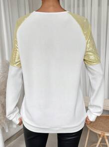 SHEIN LUNE Color Block Long Sleeve Sweatshirt With Pocket