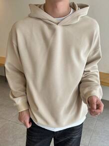 DAZY Men's Solid Color Drop Shoulder Hoodie - Apricot - View 8