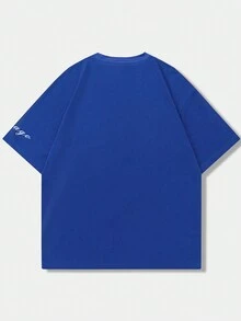 Manfinity Homme 男士數字印花貼身t恤 - 寶藍色 - 查看 2