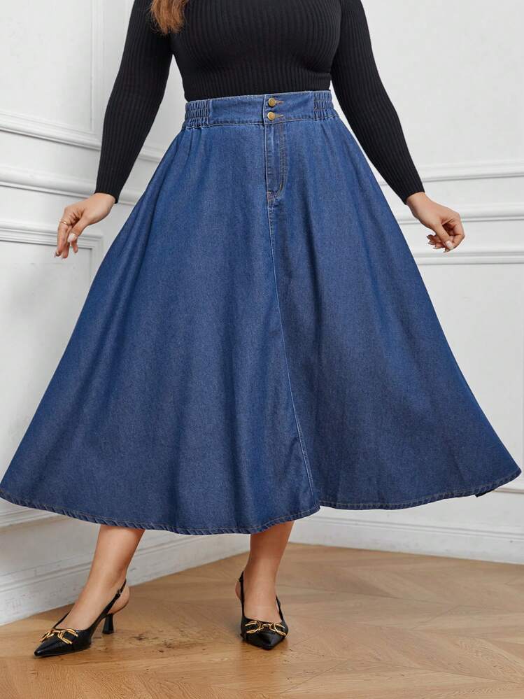 Jupe Jeans Femme Style Queue Avec Volants - Taille Haute, Trapèze, Mi-longue (midi)