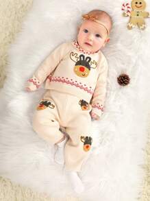 SHEIN 2入組寶寶男孩耶誕圖案套衫套裝(上下裝) - 彩色 - 查看 4