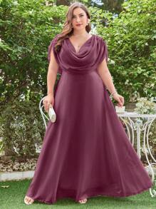 Plus Size Elegant Solid Color Loose Chiffon Bridesmaids Dress