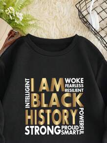 SHEIN EZwear 大尺碼女標語印花圓領衛衣 - 黑色 - 查看 6