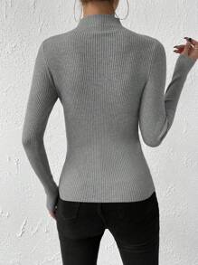 EMERY ROSE Women's Slim-Fit Grey Pullover Sweater,Long Sleeve Tops Knit Pullover Fall Winter Sweater - Light Grey - View 2