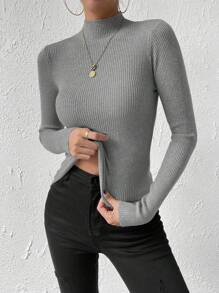 EMERY ROSE Women's Slim-Fit Grey Pullover Sweater,Long Sleeve Tops Knit Pullover Fall Winter Sweater - Light Grey - View 5
