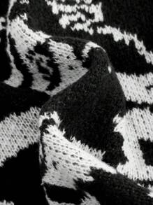 ROMWE Goth Cat Pattern Bell Sleeve Sweater, School - Black and White - View 4