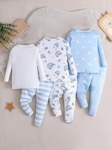 Baby Boy 3sets Cartoon Graphic Tee & Pants Snug Fit PJ Set - Multicolor - View 2