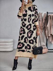 SHEIN LUNE Của phụ nữ In hoa Báo Áo cao cổ Đầm Áo len - Nhiều màu - Xem 5