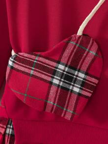 SHEIN 格紋褶皺下擺女孩運動衫含包 - 紅色 - 查看 6