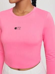 Abbicreates Studio Letter Graphic Crop Tee - Watermelon Pink - View 6