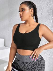 Easithlete Plus Solid Crop Sports Bra - Black - View 3