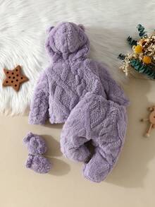 嬰兒女童法蘭絨暖和連帽鈕扣睡衣套裝 - 紫色 - 查看 2