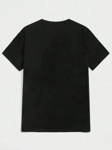 Stevenrhodes ROMWE MEN Men Letter Skull & Figure Graphic Tee, School - Black - View 2