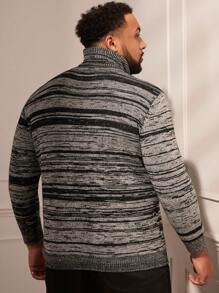 Manfinity VCAY Men Plus Size Knitted Turtleneck Sweater With Two-Tone Design, For Fall Winter - Black and White - View 2