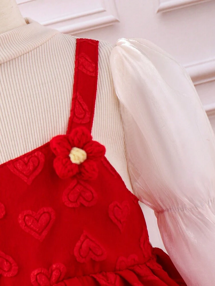 Little Girls' Comfortable Warm Casual Red Heart Print Dress For Autumn/winter