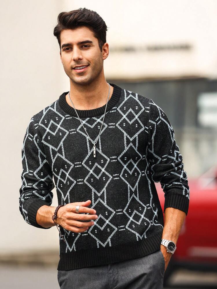 Men's Geometric Pattern Pullover Sweater