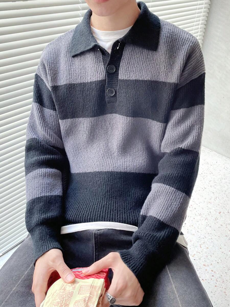 Manfinity Homme Nam Tương phản Màu sắc Cổ áo Polo Áo len - màu đen - Xem 1