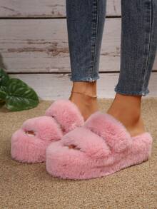 Dép xỏ ngón đế dày màu hạt dẻ nâng cao mới cho nữ, dép xỏ ngón hở mũi thoải mái, dép xỏ ngón hình chữ thập, họa tiết da báo, trang phục ngoài trời thời trang - Màu Hồng  Dưa hấu - Xem 3