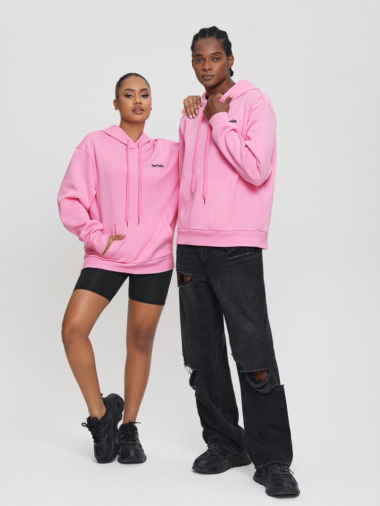 Really Cool Looking WOW Artist Women's Letter Print Drawstring Hoodie, Fall Women Sweatshirt, For Autumn & Winter, Festival - Pink - View 8