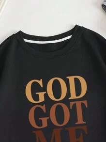 INAWLY 女士加大码字母印花圆领落肩卫衣，适合冬季毕业季、返校季、毕业典礼、教师节等场合，秋季返校套头衫 - 黑色 - 查看 3