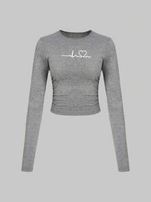 SHEIN Essnce Ladies' Set Of 2 Ekg Heartbeat Pattern Print T-shirts - Multicolor - View 3