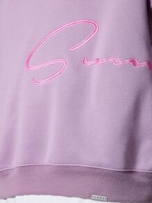 SUMWON Regular Fit Overhead Hoodie With Signature Embroidery - Purple - View 5