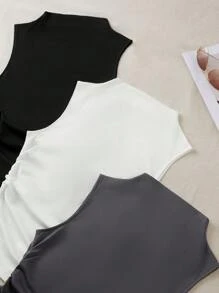 SHEIN LUNE Women's Solid Color Sleeveless Tank Top For Summer Three Pieces - Multicolor - View 4