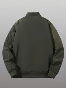 Men's Zipper Closure Thermal Lined Jacket - Army Green - View 2