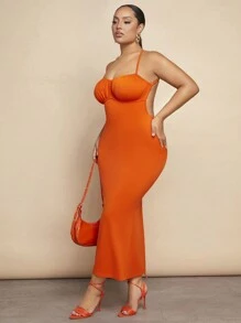 SHEIN BAE Của phụ nữ Đã thu thập Dài Mùa hè Đầm Cho Ngày Lễ Tình Nhân - Màu Cam cháy - Xem 6