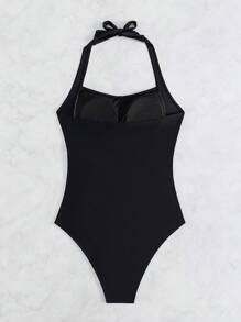 SHEIN Swim 女式連身掛脖泳衣 - 黑色 - 查看 7