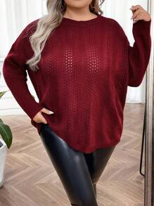 SHEIN CURVE+ Của phụ nữ Kích thước lớn Thả vai Áo len - Màu Đỏ Sâu - Xem 3