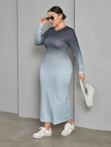 SHEIN Essnce Kích thước lớn Bóng Đầm - Màu xanh lam - Xem 4