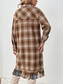 SHEIN LUNE Quý cô Kiểm tra Viền tua Chiều dài trung bình áo - Nhiều màu - Xem 2