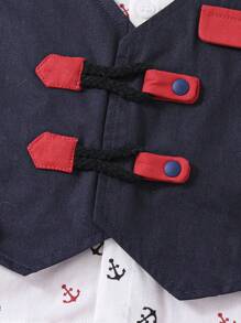 SHEIN 3 件裝新生男嬰紳士風格背心夾克襯衫褲子套裝 - 彩色 - 查看 5