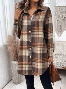 SHEIN LUNE Women'S Plaid Drop Shoulder Coat - Multicolor - View 6