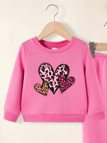 Baby Girls' Leopard Heart Printed Sweatshirt And Jogger Pants Set - Hot Pink - View 3