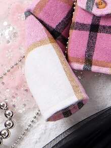 SHEIN Nhỏ bé Cô gái Kẻ sọc Áo khoác Và Lưới Hem Đầm Bộ - Hồng - Xem 4