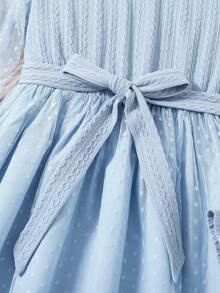 Thiếu niên Cô gái Đan Dệt hoa Chấm bi Lưới Đầm - Màu xanh lam - Xem 3