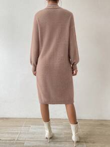 SHEIN Frenchy Của phụ nữ Đứng cổ áo Áo len Mở Và Đầm Áo len Bộ - màu nâu - Xem 2