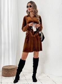 SHEIN LUNE 女士絲絨襯衫連衣裙