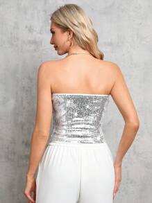 SHEIN Tall Sparkly Strapless Top - Silver - View 2