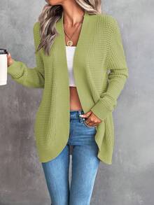 SHEIN LUNE 女士落肩开衫 - 綠色 - 查看 4