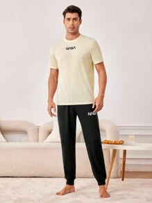 Men's Letter Print Homewear Set - Multicolor - View 3