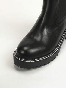 Botas Sin Cordones De Tacón Grueso/alto Para Mujer Con Banda Elástica, Botines, Botas Y Botas Cortas Negras De Invierno - Negro - Ver 7