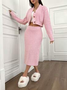 Flirla Women's Two Piece Knitwear Set - Pink - View 6