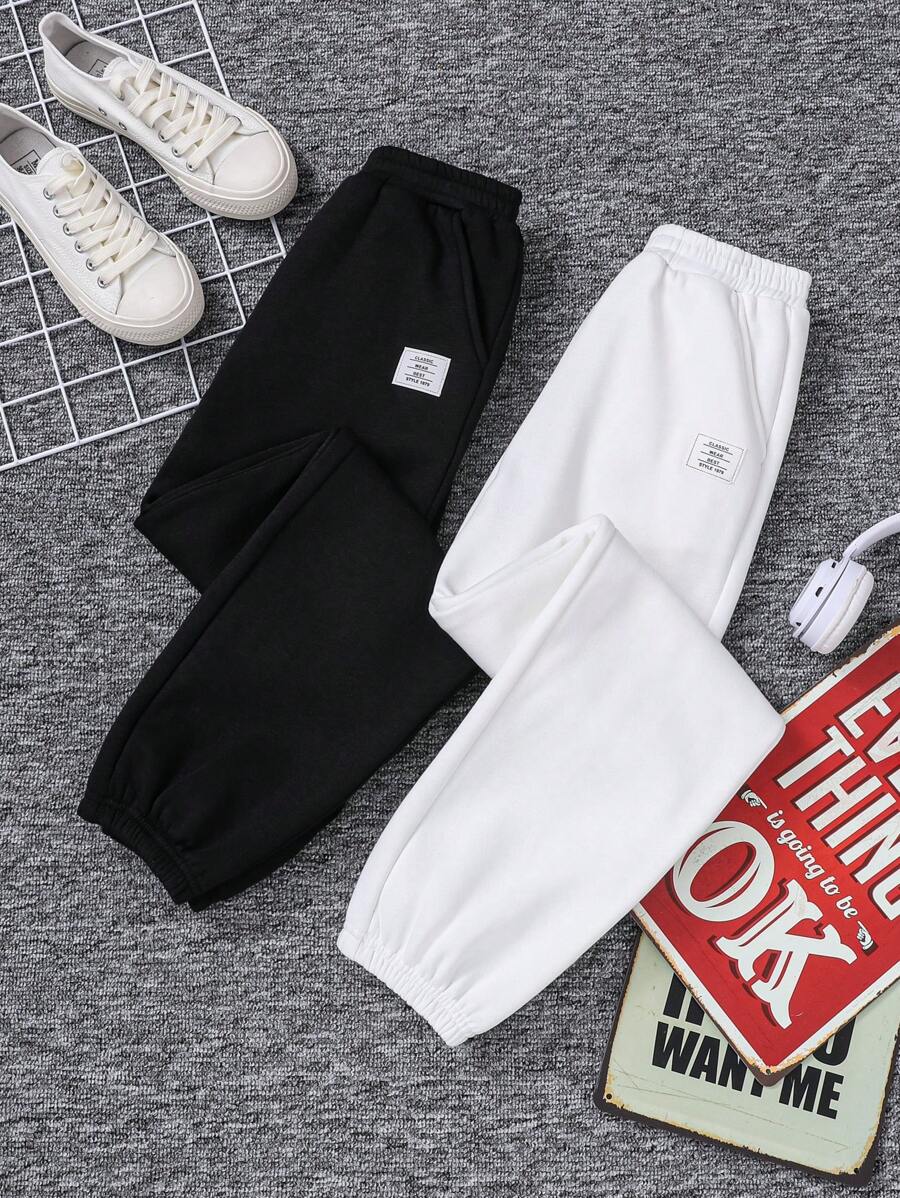 SHEIN Tween Girls' Loose Fit Lagenlook Quần nhiều túi có còng co giãn - Đen và trắng - Xem 1