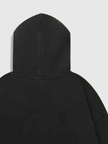 ROMWE MEN Street Life Men's Skull Slogan Printed Hoodie - Black - View 5