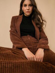 SHEIN BIZwear 純色西裝套裝 - 咖啡棕 - 查看 6